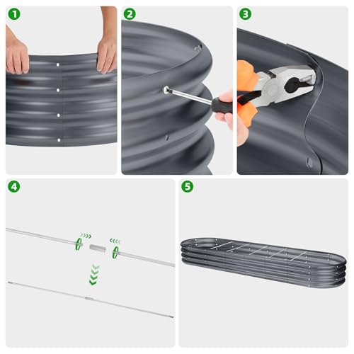 Land Guard 8ft Galvanized Raised Garden Bed Kit, Oval Metal Outdoor Planter Box, Silver D8675