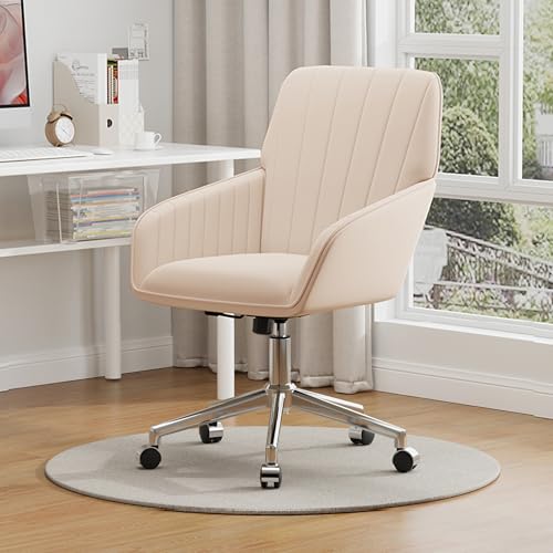 Velvet Home Office Chair with Gold Base, Swivel Desk Chair with Wheels (Cream) Z435471