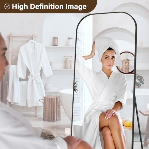 Full Length Mirror 56x21 Inch Arched Floor Standing Wall Mountable Black J48657