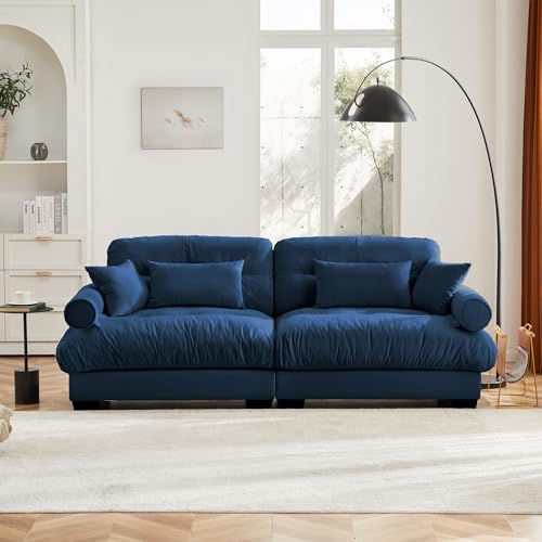 130" Modular Sectional Sofa with Movable Ottoman, Velvet Upholstered, Green Y4976