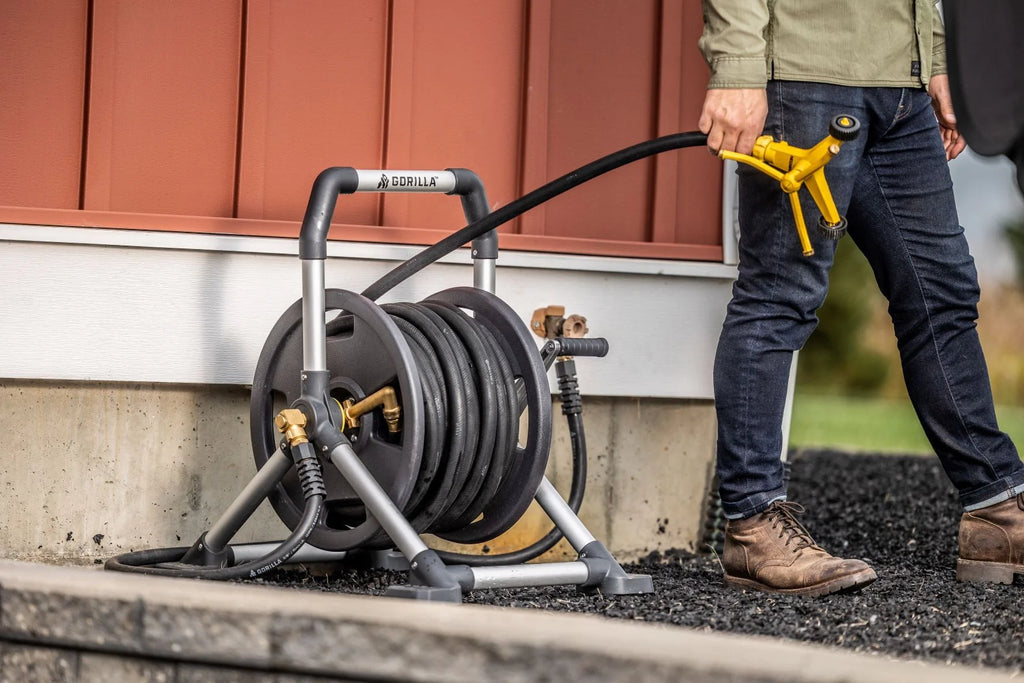 Gorilla 150 ft. Aluminum Zero-Rust Upright Hose Reel E14305