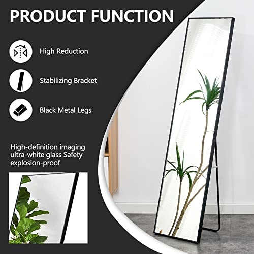 WIIS' IDEA Full Length Mirror with Stand, 59"x16" Floor Mirror, Black O584483