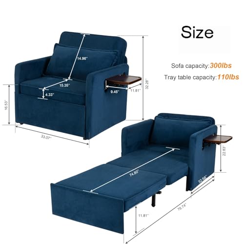 Corduroy Floor Sofa Bed with Backrest, Armrest and 2 Pillows, Dark Gray L776530