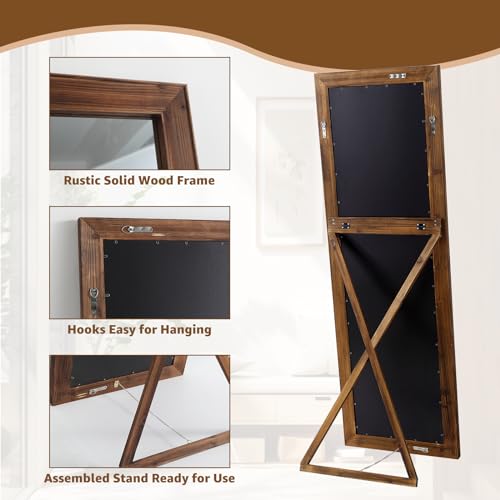 MELOMOIR Rustic Farmhouse Full Length Mirror 64"x21" Wood Frame Floor Mirror U91698