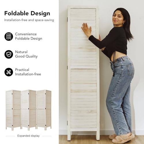 Room Partitions and Dividers, 5.6 Ft Tall Folding Wood Screen, 4 Panels S6959