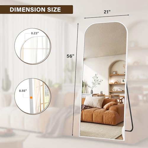Full Length Mirror 56x21 Inch Arched Floor Standing Wall Mountable Black J48657