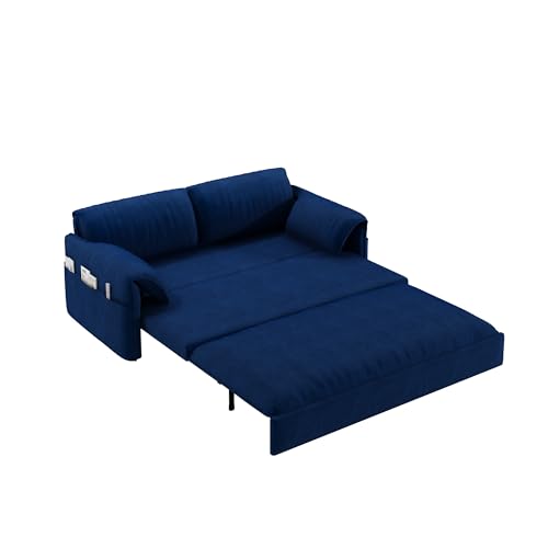Queen Size Futon Sofa Bed with 2 Pillows, Blue V9731