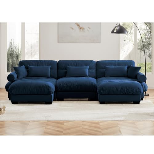 130" Modular Sectional Sofa with Movable Ottoman, Velvet Upholstered, Green Y4976