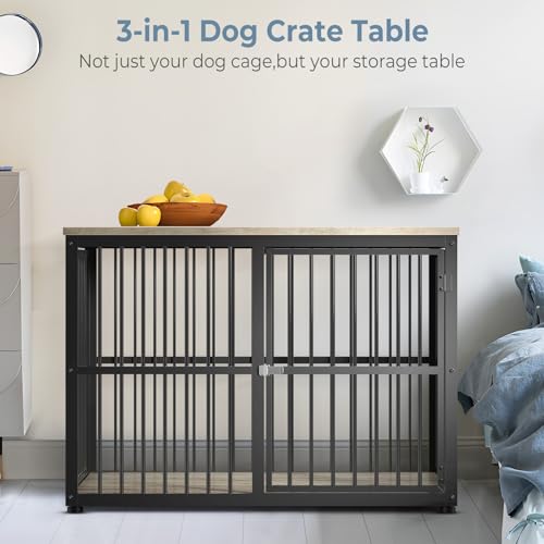43'' Dog Crate Furniture with 3 Doors, XL Wooden End Table for Medium to Large Dogs M2208