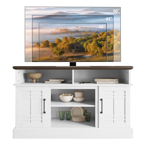 BELLEZE Norrell 48" Farmhouse Wood TV Stand for TVs up to 50 Inch, White R284