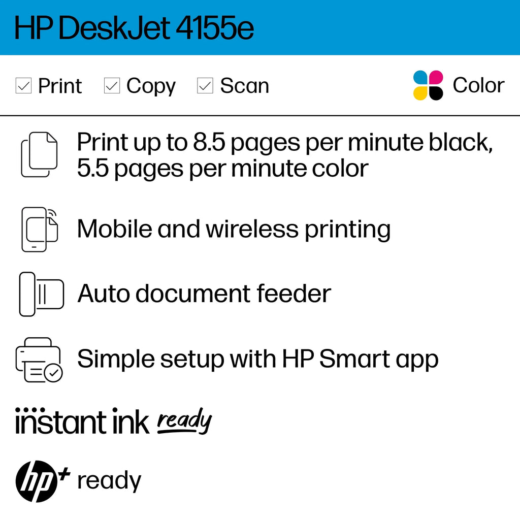 HP DeskJet 4155e All-in-One Inkjet Printer J258
