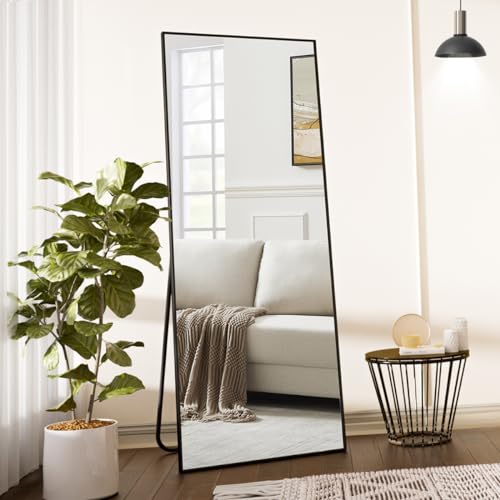 Koonmi Large Full Length Mirror with Stand, Aluminum Alloy Frame, Black G7504