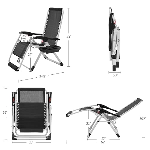 Yaheetech Zero Gravity Chair Folding Recliner with Removable Pad and Headrest, Gray Q7795