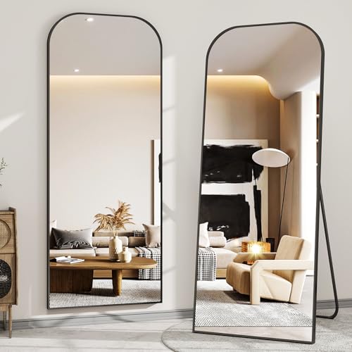 Full Length Mirror 56x21 Inch Arched Floor Standing Wall Mountable Black J48657
