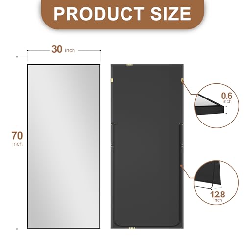 Delma Wall Full Length Mirror with Aluminium Frame, 56x15, Black Z730