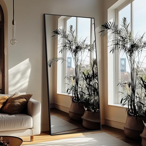 Delma Wall Full Length Mirror with Aluminium Frame, 56x15, Black Z730