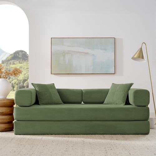 4-in-1 Folding Convertible Sofa Bed, 78 Inch Corduroy Loveseat Sleeper, Beige Y504328