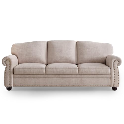 90 Inch Nailhead Trim Chenille Sofa for Living Room, Beige L968714