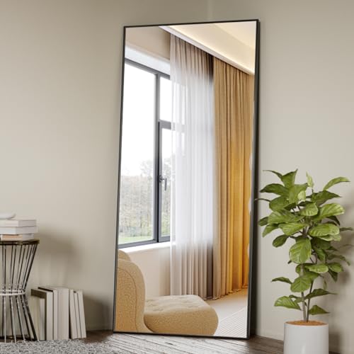 Koonmi Large Full Length Mirror with Stand, Aluminum Alloy Frame, Black G7504