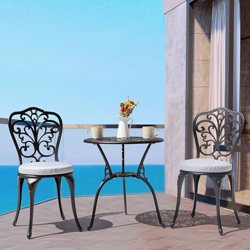 NUU GARDEN 3 Piece Cast Aluminum Bistro Set with Umbrella Hole, Black N80118
