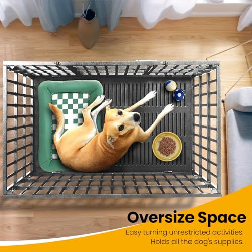Oranland 48 inch Heavy Duty Dog Crate for Large Dogs, Double Door with Wheels J273901