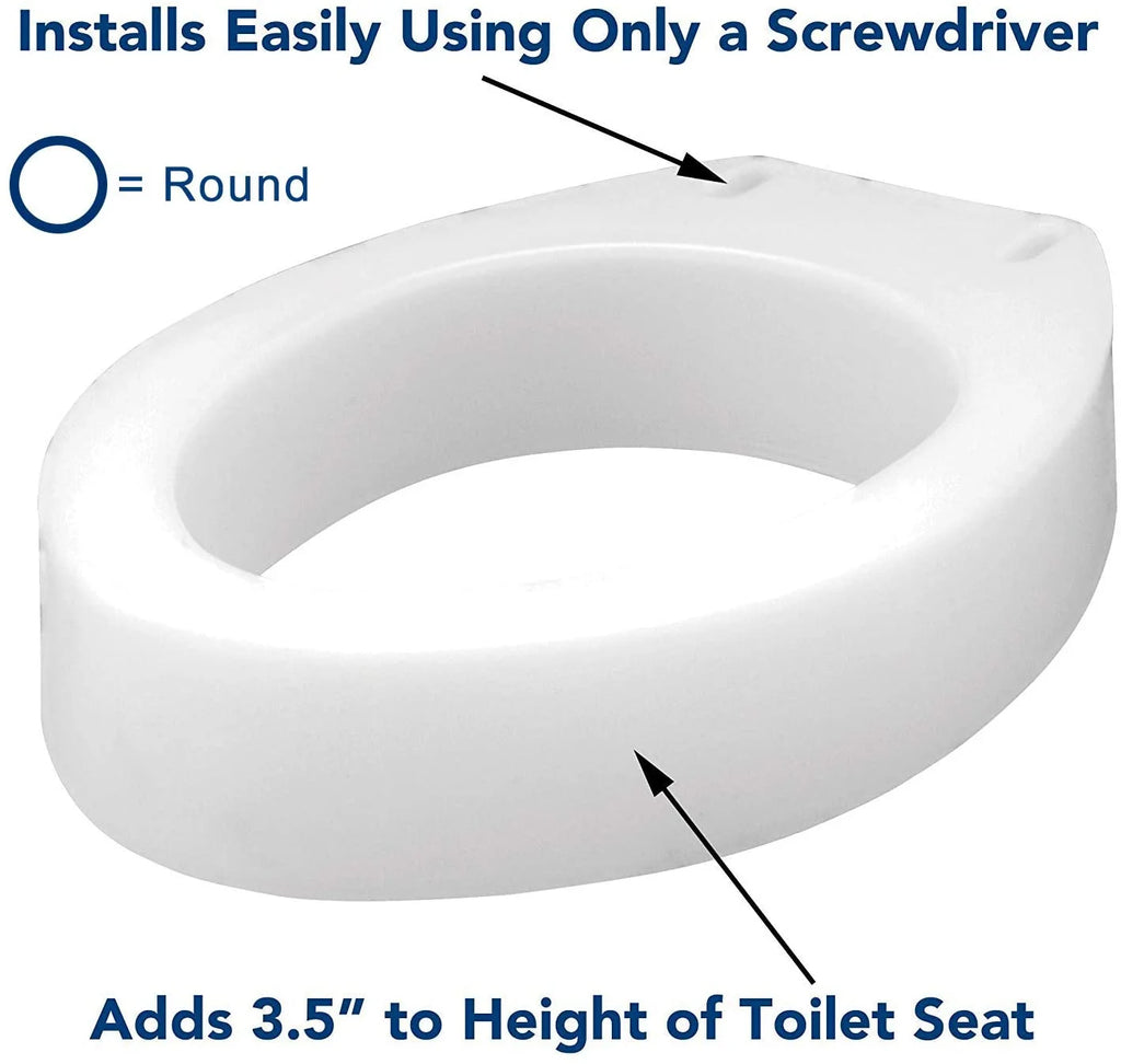 Carex Raised Toilet Seat, Universal Fit for Round Bowls, White, 300 lb Capacity B8396