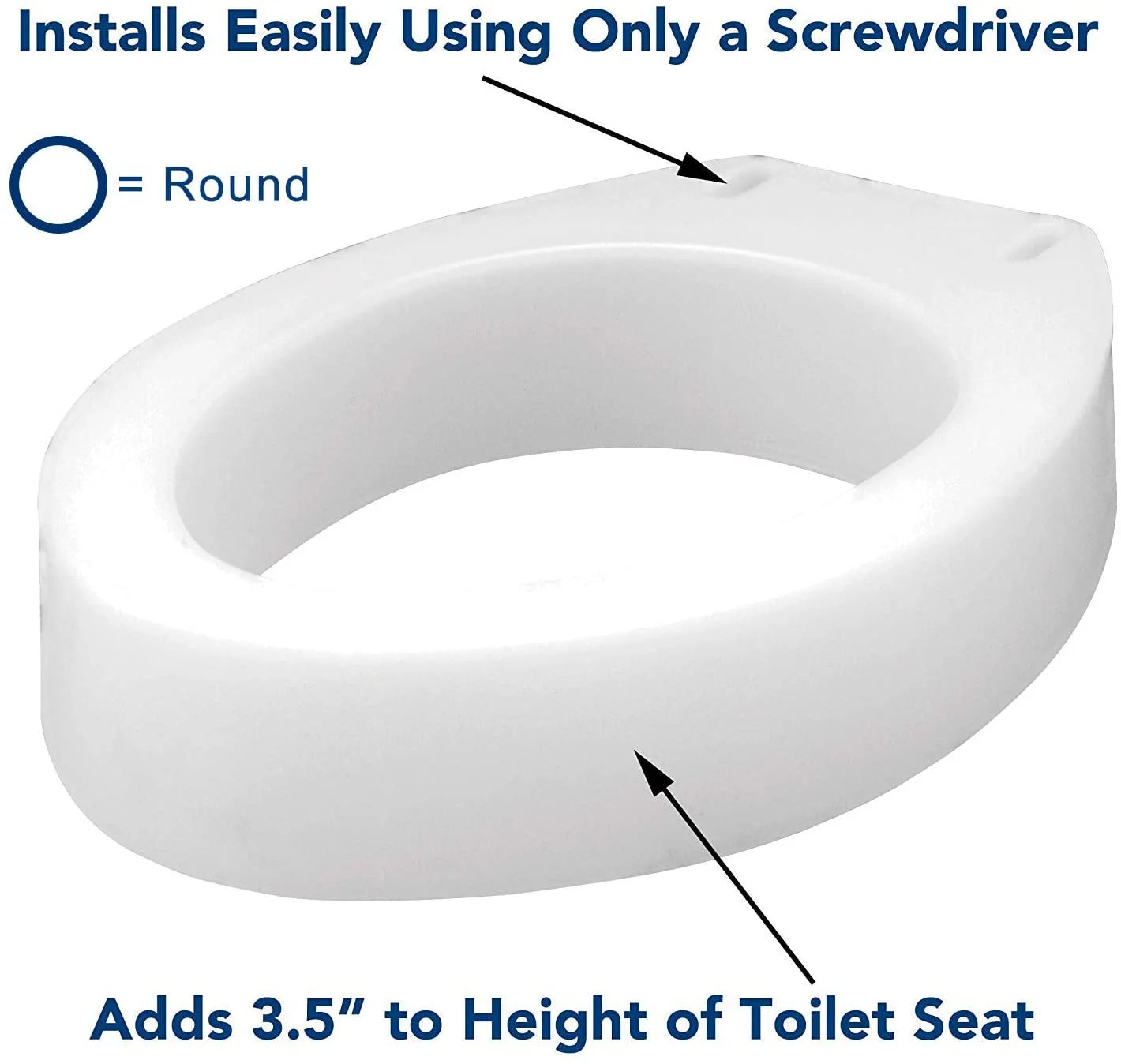Carex Raised Toilet Seat, Universal Fit for Round Bowls, White, 300 lb Capacity B8396