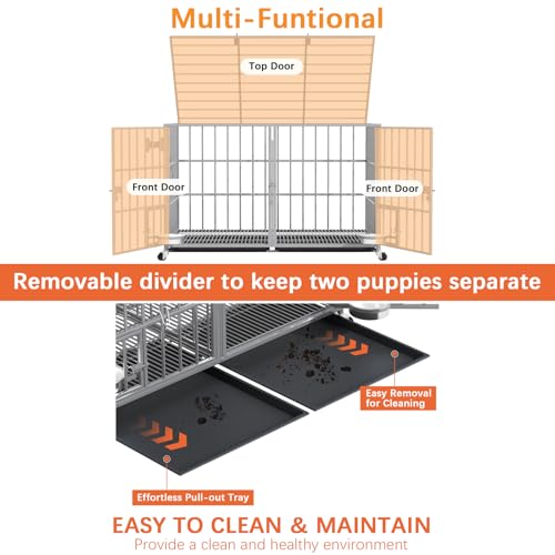 aboxoo 42/48 inch Heavy Duty Metal Dog Crate for Large Dogs with Wheels and Tray M5685