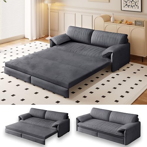 Queen Size Futon Sofa Bed with 2 Pillows, Blue V9731