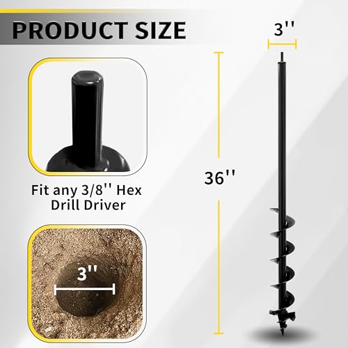 Garden Auger Drill Bit 3" x 24" for Planting and Post Hole Digging K631624