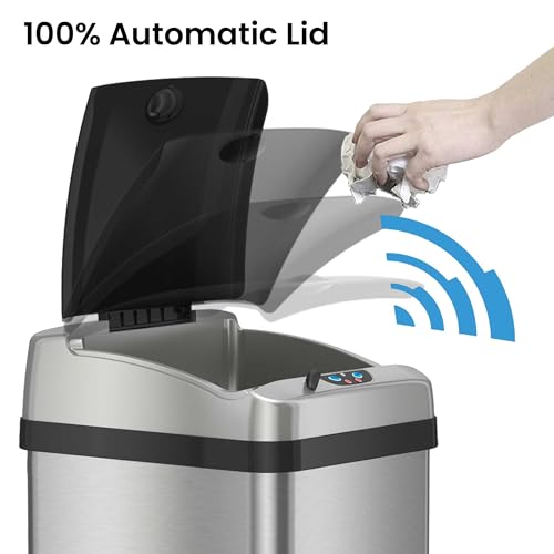 iTouchless 13 Gallon Stainless Steel Automatic Kitchen Trash Can with Lid and Odor Filter G12862