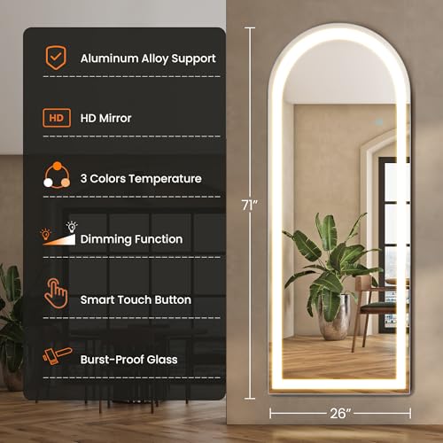 Arched Full Length Mirror with LED Lights, 60"x16" Floor Mirror with Stand T719302
