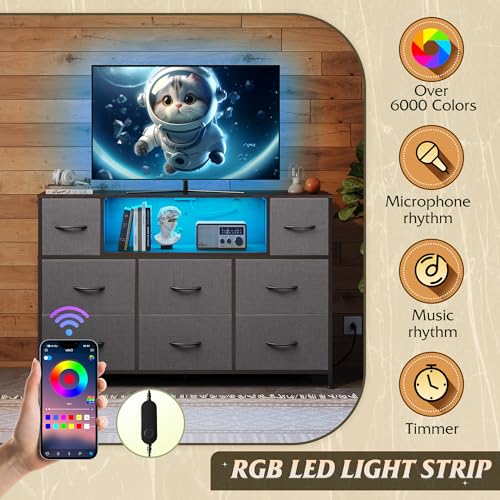 WLIVE Dresser for Bedroom with Charging Station and LED Lights, 8 Drawer R754