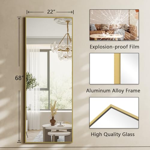 Koonmi Large Full Length Mirror with Stand, Aluminum Alloy Frame, Black G7504