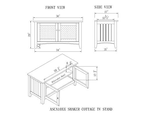 Shaker Cottage TV Stand, Espresso, Hardwood Media Console with Glass Cabinet K52752