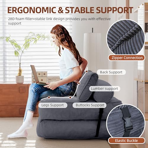 GYUTEI Folding Sofa Bed Convertible Sleeping Chair with Corduroy Fabric, Grayish Blue E807
