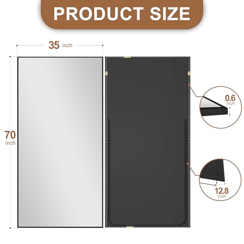 Delma Wall Full Length Mirror with Aluminium Frame, 56x15, Black Z730