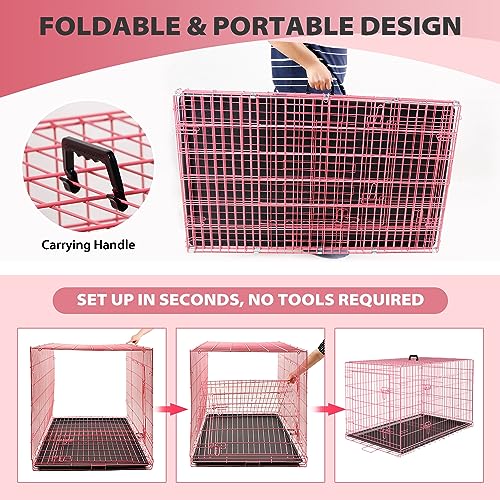 BestPet 42 Inch Folding Metal Wire Dog Crate with Double-Door and Removable Tray O49217