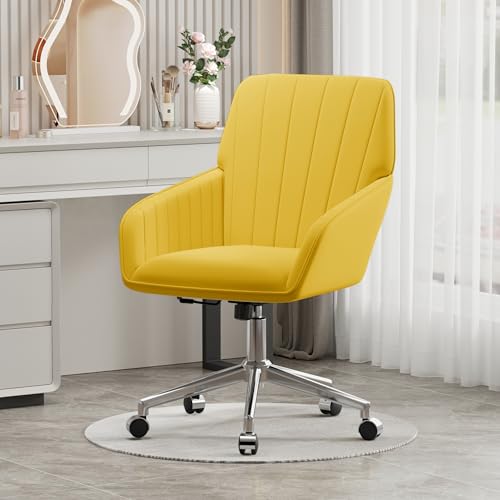 Velvet Home Office Chair with Gold Base, Swivel Desk Chair with Wheels (Cream) Z435471