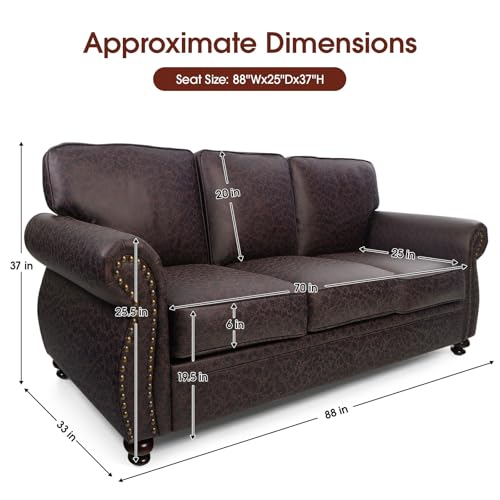 Mid-Century 3-Seater Sofa with Rivet Design, Removable Cover and Solid Wood Frame I150