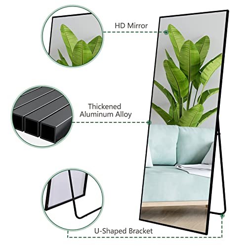 WIIS' IDEA Full Length Mirror with Stand, 59"x16" Floor Mirror, Black O584483
