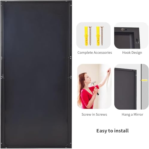 Koonmi Large Full Length Mirror with Stand, Aluminum Alloy Frame, Black G7504