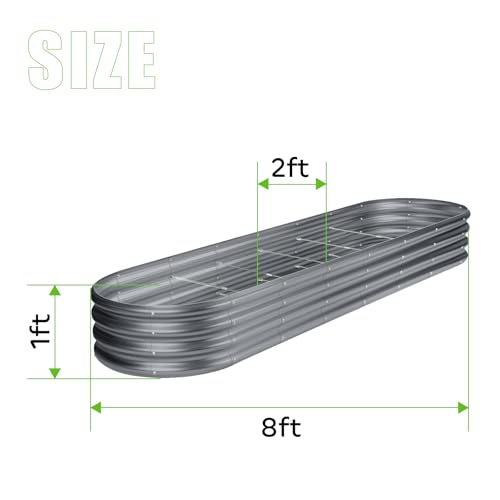 Land Guard 8ft Galvanized Raised Garden Bed Kit, Oval Metal Outdoor Planter Box, Silver D8675