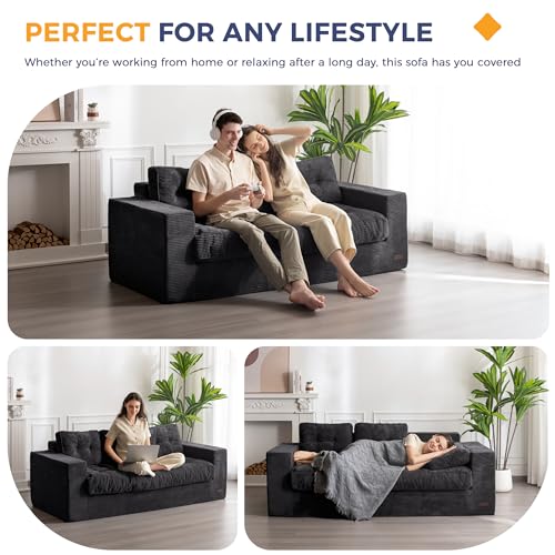 MAXYOYO 3 Seater Boneless Floor Sofa with Tufted Cushion, Beige A96326