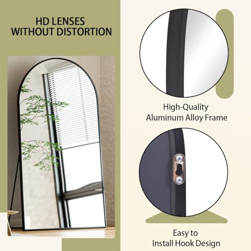 BEAUTYPEAK 65"x24" Arched Full Length Floor Mirror, Black D361