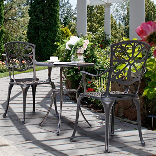 NUU GARDEN 3 Piece Cast Aluminum Bistro Set with Umbrella Hole, Black N80118