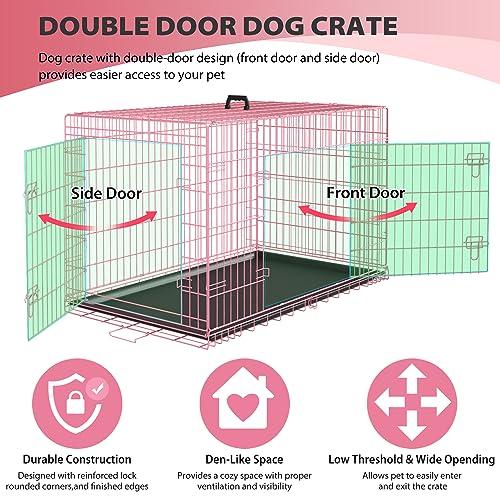 BestPet 42 Inch Folding Metal Wire Dog Crate with Double-Door and Removable Tray O49217