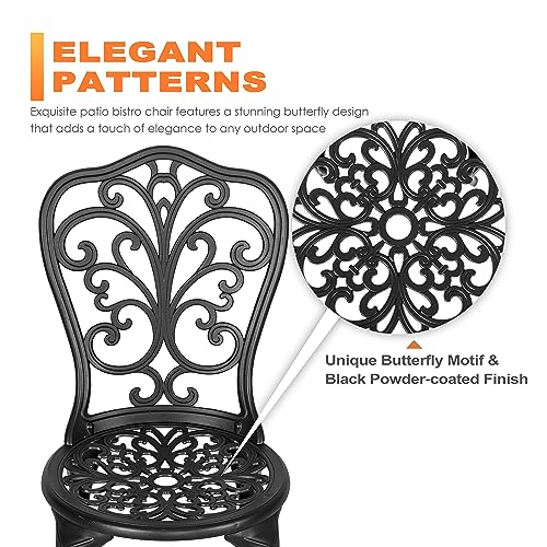 NUU GARDEN 3 Piece Cast Aluminum Bistro Set with Umbrella Hole, Black N80118
