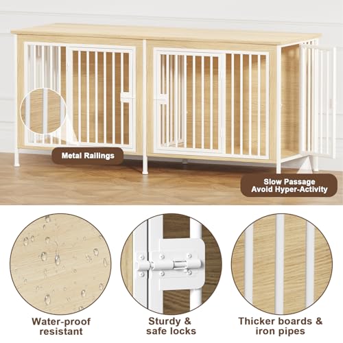 EasyCom XL Wooden Dog Crate Furniture for Medium and Large Breeds, 2 Doors A673