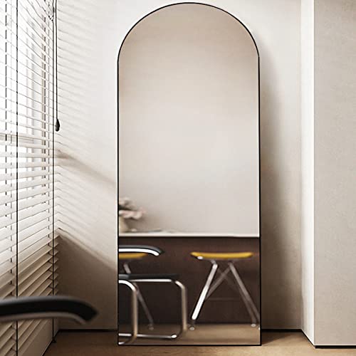 Arched Floor Mirror 58"x18" Full Length with Stand, Aluminum Frame, Black S856658
